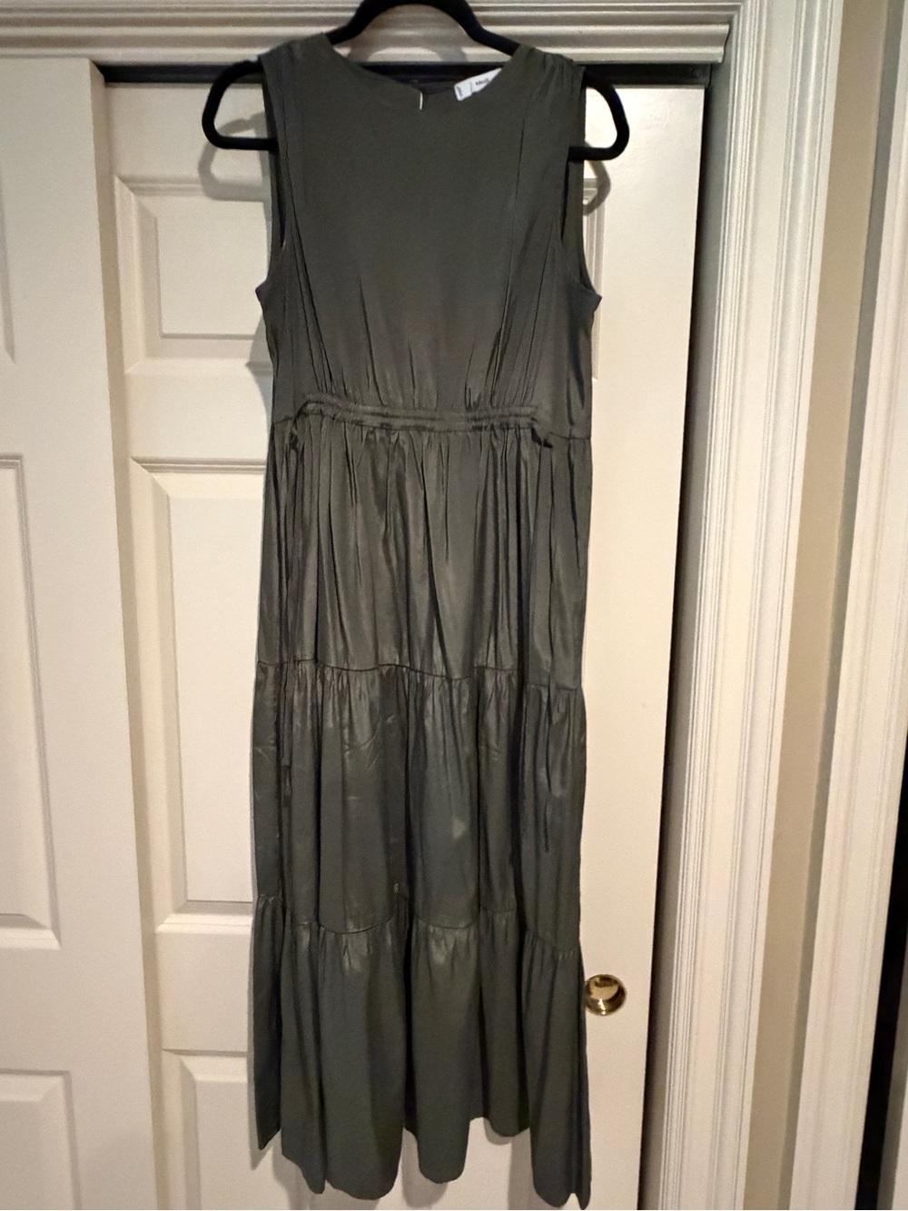 Mango Olive Green Sleeveless Tiered Maxi Dress